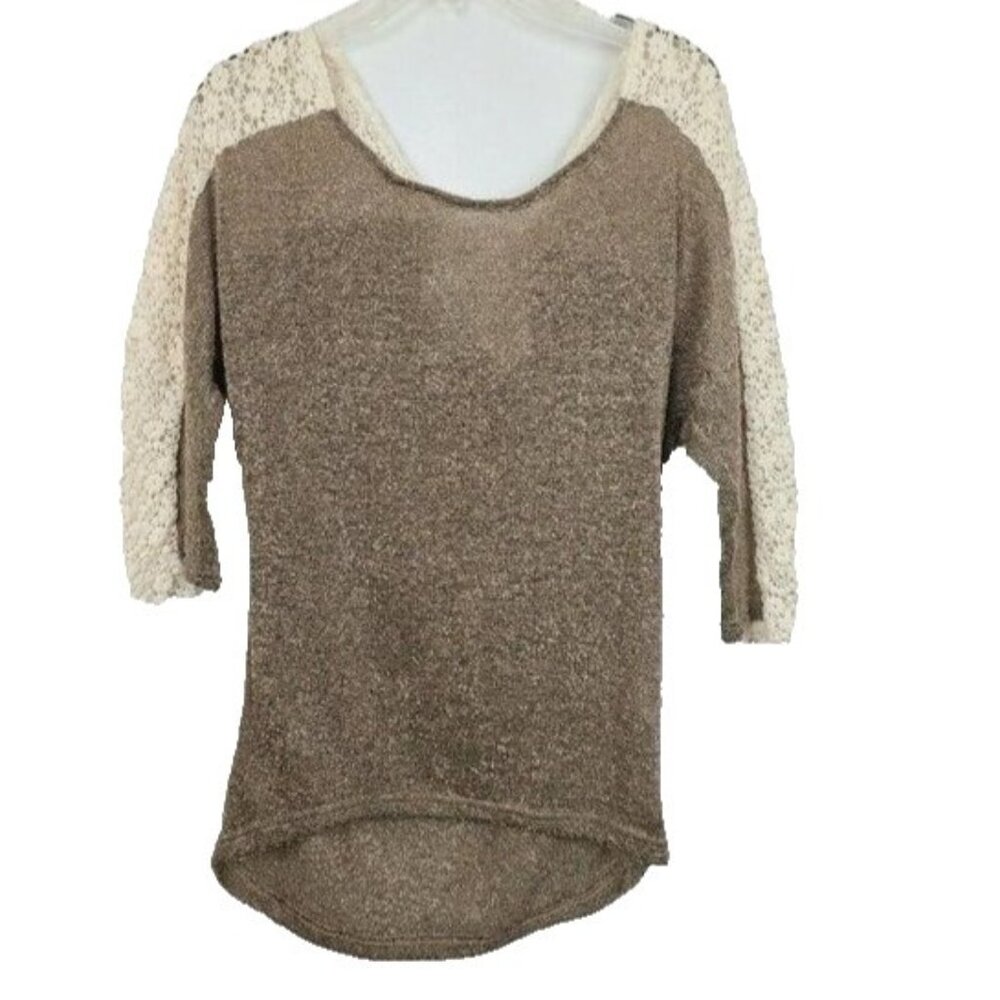 A'reve Womens‎ BOHO Top Small Beige Crochet Tie Back Dolman Sleeve Neutral